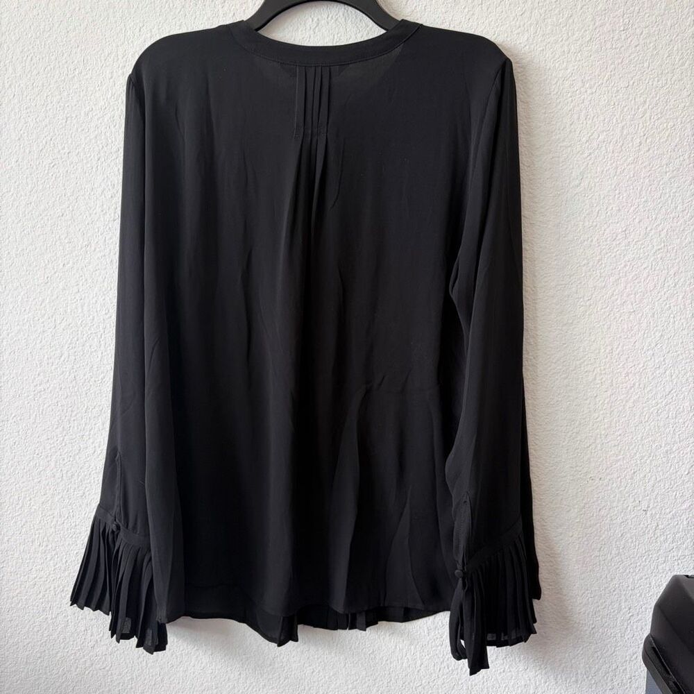 White House Black Market Black Pleated Bell Sleeve Blouse - Picture 4 of 6
